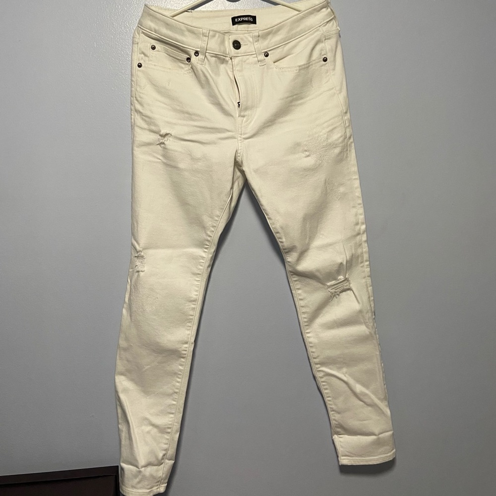 Express Skinny White Distressed Jeans
